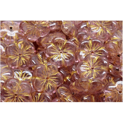 Apple Flower Beads 14x14mm Mauve Gold 43803-34306 | Czech Glass