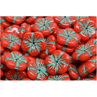 Apple Flower Beads 14x14mm Red Turquoise R0932-54316 | Czech Glass