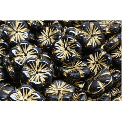 Apple Flower Beads 14x14mm Black Gold 23980-54202 | Czech Glass