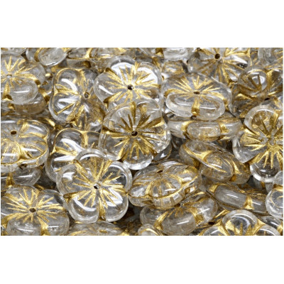 Apple Flower Beads 14x14mm Crystal Gold 00030-54202 | Czech Glass