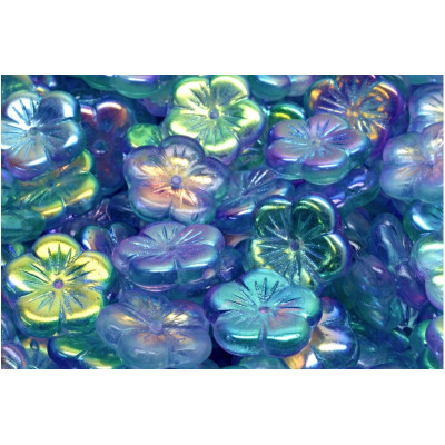 Apple Flower Beads 14x14mm Iridescent Teal 00030-48123 | Czech Glass