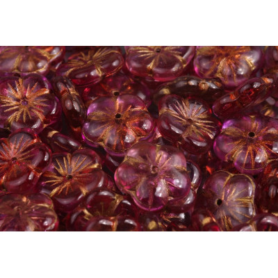 Apple Flower Beads 14x14mm Fuchsia Gold 54302 | Czech Glass