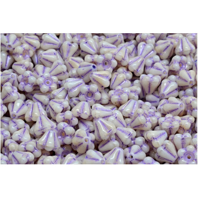 Bell Flower Beads 4x6mm White Purple 07104-43810 | Czech Glass
