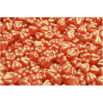 Bell Flower Beads 4x6mm Coral Gold 90080-79303 | Czech Glass
