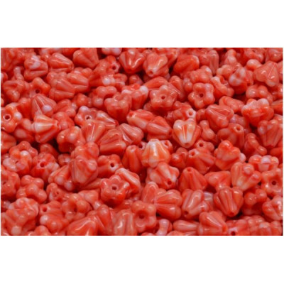 Bell Flower Beads 4x6mm Coral Marbled 07924 | Czech Glass