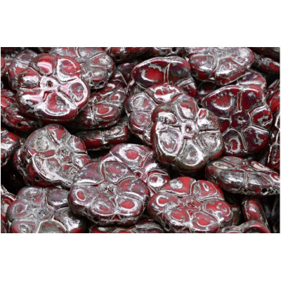 Primrose Beads 15x15mm Red Silver 93200-43400 | Czech Glass Beads
