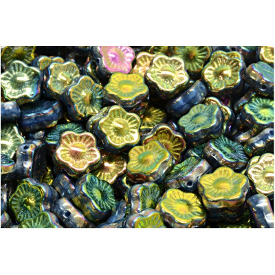Sunset Flower Beads 10x10mm Iridescent Green R2332-28103 | Glass Beads