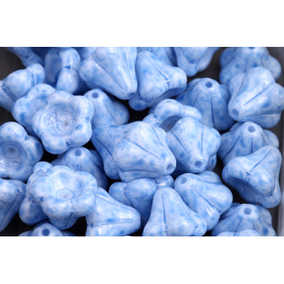 Bell Flower Beads 11x13mm Light Blue Marble 02010-34307 | Czech Glass
