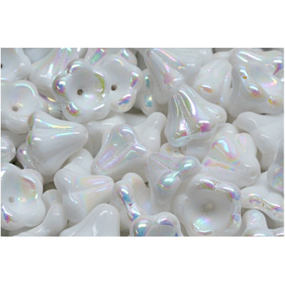 Bell Flower Beads 11x13mm White AB 02010-28701 | Czech Glass