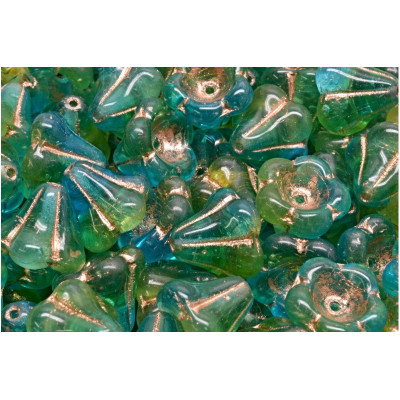 Czech Bell Flower Beads 11x13mm Turquoise Copper R0065-54307