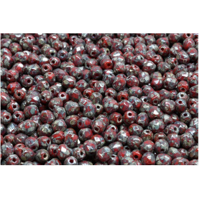 Fire Polished Beads 4mm Red Picasso 93200-43400 | Czech Glass