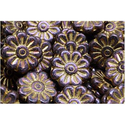 Czech Daisy Flower Beads 18mm Mauve Gold 54302 | Glass Beads