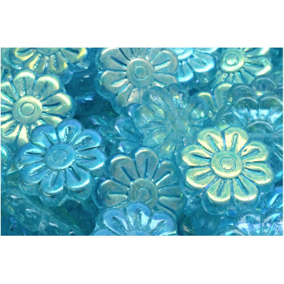 Daisy Flower Beads 18x18mm Aqua AB 00030-28701-34308 | Czech Glass