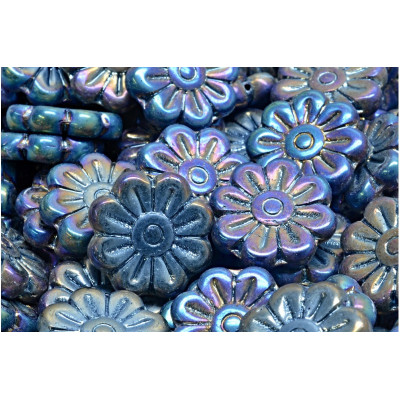 Daisy Flower Beads 18mm Iridescent Blue 23980-21405 | Czech Glass