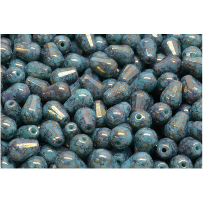 Firepolished Drop Beads 8x6mm Turquoise Picasso 63120-15496