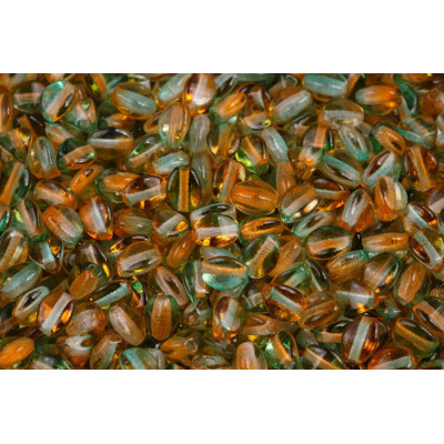 Czech Glass Pinch Beads 5x5mm Teal & Amber 48024 | Rutkovsky