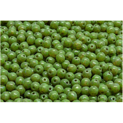 Round Beads 4mm Picasso Green 00030-86800-33311 | Czech Glass Beads