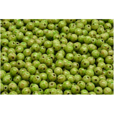 Czech Round Beads 4mm Picasso Lime 02010-86800-33311 | Glass Beads