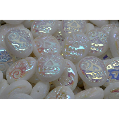 Mask Beads White Iridescent 02010-28703 16x13mm | Rutkovsky Glass
