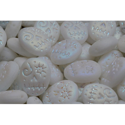Czech Mask Beads 16x13mm White Iridescent 02010-28703-84100