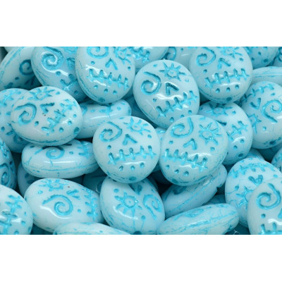 Light Blue Picasso Mask Beads 16x13mm 02010-54308 | Rutkovsky Czech