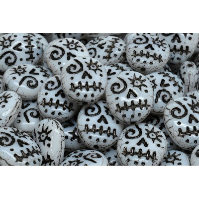 Mask Beads 16x13mm White Picasso 02010-46441 | Rutkovsky Glass