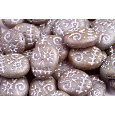 Czech Glass Mask Beads 16x13mm Grey Picasso 02010 | Rutkovsky