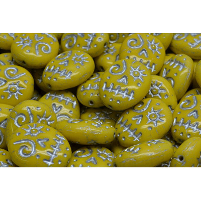 Yellow Mask Beads 16x13mm Silver Wash 83110-54301 | Czech Glass
