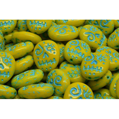 Mask Beads Yellow Turquoise 16x13mm 83110-84100-54308 | Czech Glass