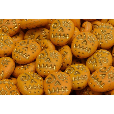 Czech Glass Mask Beads Orange Gold 93110-84100-54302 | 16x13mm