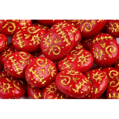 Red Gold Mask Beads 16x13mm Rutkovsky 93300-54302 | Czech Glass