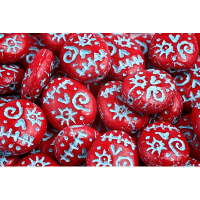 Czech Glass Mask Beads Red & Light Blue 93300-54308 | 16x13mm