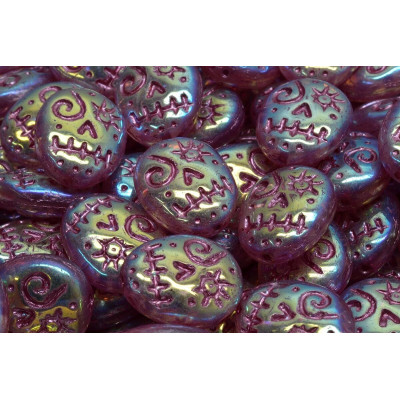 Czech Mask Beads 16x13mm Pink Iridescent 28703 | Rutkovsky Glass