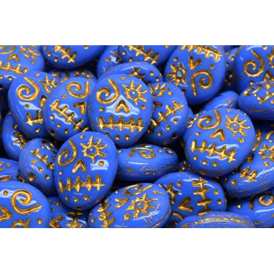 Mask Beads 16x13mm Blue Gold 33050-54302 | Rutkovsky Czech Glass
