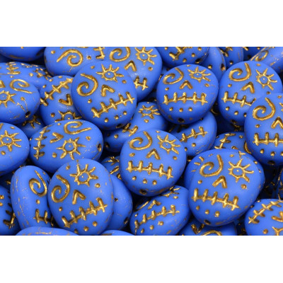 Czech Glass Mask Beads 16x13mm Blue Gold 33050-84100 | Rutkovsky