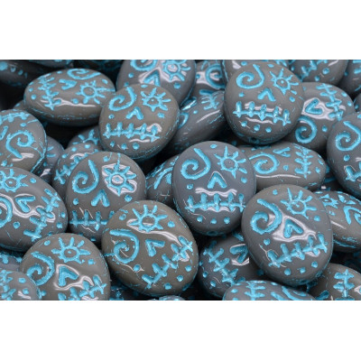 Mask Beads 16x13mm Grey Turquoise 43030-54308 | Rutkovsky Glass