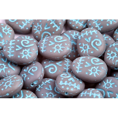 Mask Beads 16x13mm Grey Turquoise 43030-84100-54308 | Czech Glass