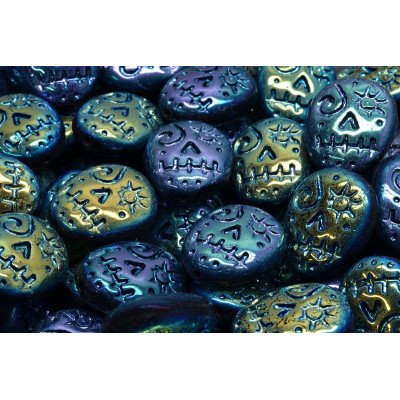 Czech Glass Mask Beads Teal Violet 16x13mm 23980-28703 | Rutkovsky
