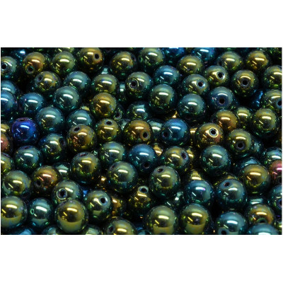 Czech Round Beads 6mm Green Iris 23980-21455 | Glass Beads
