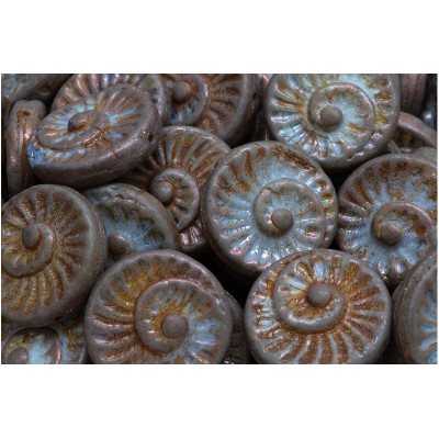 Fossil Shell Beads 18x18mm Teal Brown 02010-65431 | Rutkovsky