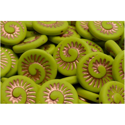 Fossil Shell Beads 18x18mm Lime Green Copper 53400 | Rutkovsky