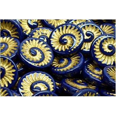 Fossil Shell Beads 18x18mm Blue Gold 33400-54302 | Czech Glass