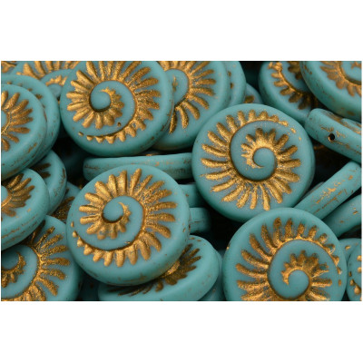 Fossil Shell Beads 18x18mm Turquoise Gold 63130 | Rutkovsky Glass