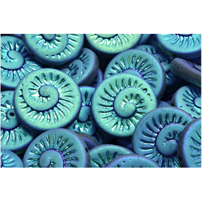 Fossil Shell Beads 18x18mm Teal Iridescent 23980 | Rutkovsky Glass