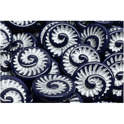 Fossil Shell Beads 18x18mm Navy Blue Silver 33400-54301