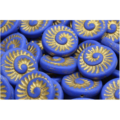 Fossil Shell Beads 18x18mm Matte Blue Gold 33050-84100-54302