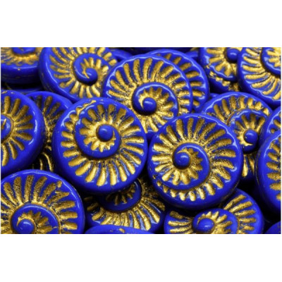 Fossil Shell Beads 18x18mm Cobalt Blue Gold 33050-54302 | Rutkovsky