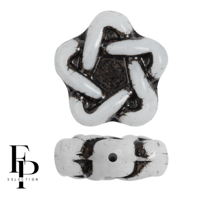 White Picasso Star Czech Glass Beads 12x13mm 03000/54313 | 4pcs