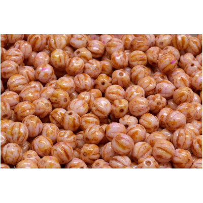 Melon Beads 6x6mm Orange Picasso 02010-65323 | Rutkovsky Glass