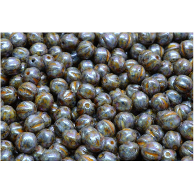 Melon Beads 6x6mm Grey Picasso 02010-65329 | Czech Glass Beads